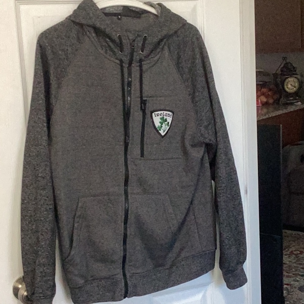 Gray Hooded Jacket with Ireland Patch